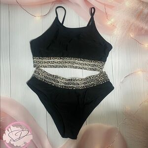 Stylish Black Leopard Kids Swim Set